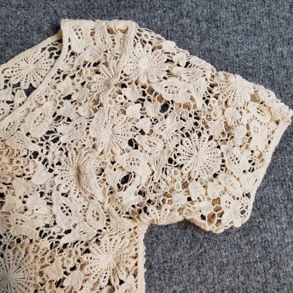 Lovely 153 Crochet Scoop Neck Cotton Tunic Top Cream Ivory Sheer Over Shirt S - Picture 4 of 14